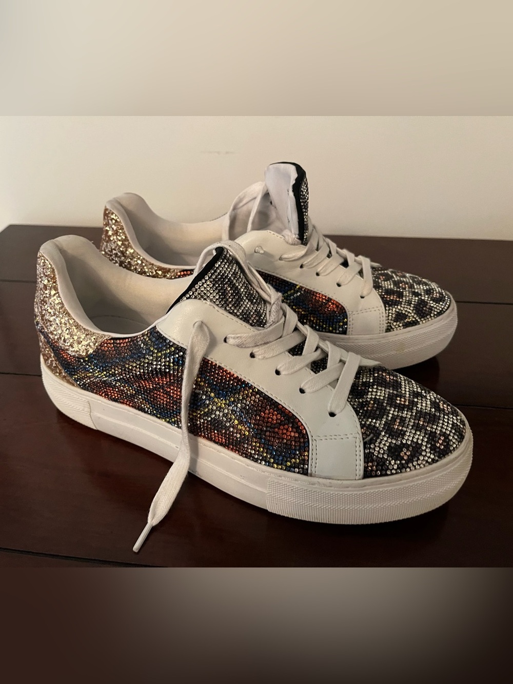 Betsey Johnson Rhinestone Leopard Multicolor Glitter Sneakers